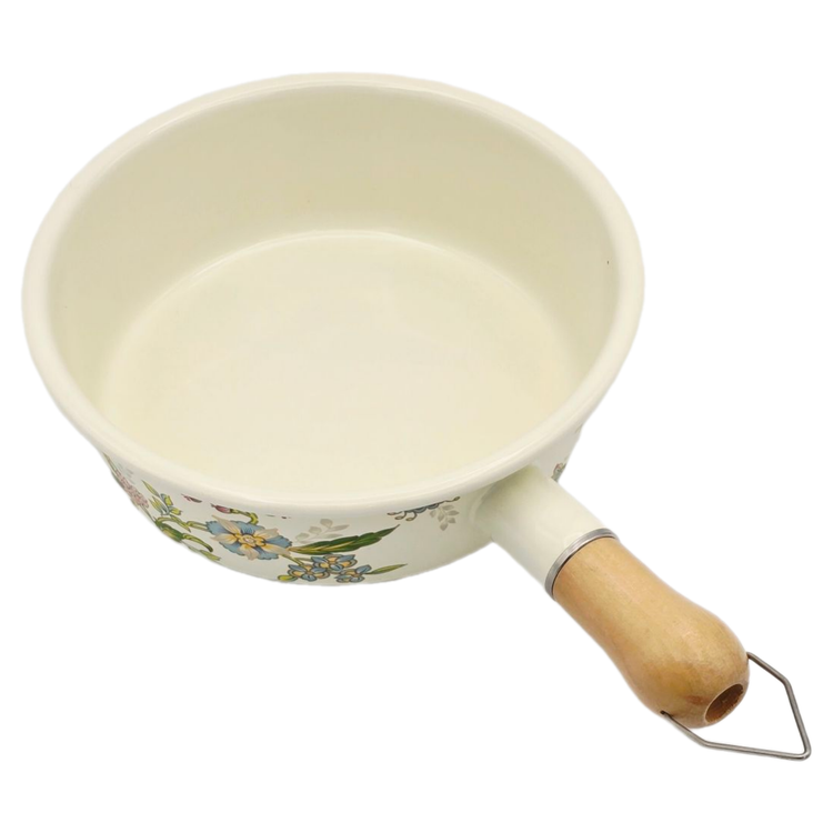 ماهی تابه لعابی دسته چوبی طرح گلبهار